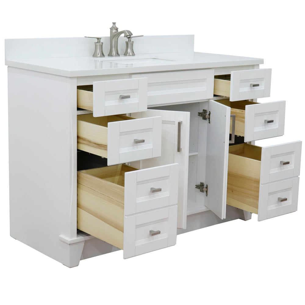 Bellaterra Home 49" White Single Sink Bathroom Vanity with White Quartz and Rectangle Sink