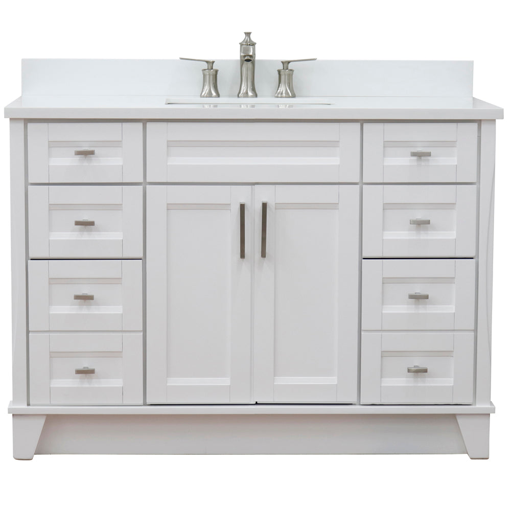 Bellaterra Home 49" White Single Sink Bathroom Vanity with White Quartz and Rectangle Sink