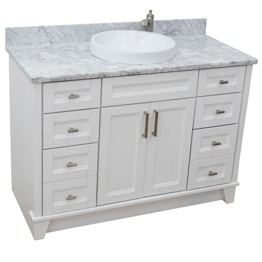 Bellaterra Home 49" White Single Sink Bathroom Vanity with White Carrara Marble and Round Sink