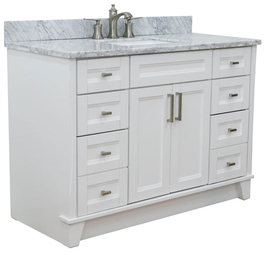 Bellaterra Home 49" White Single Sink Bathroom Vanity with White Carrara Marble and Rectangle Sink