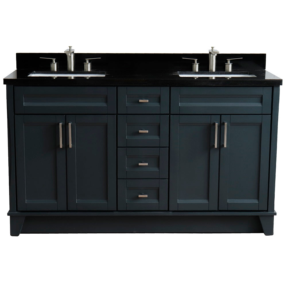 Bellaterra Home 61" Dark Gray Double Sink Bathroom Vanity and Black Galaxy Granite and Rectangle Sink