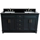 Bellaterra Home 61" Dark Gray Double Sink Bathroom Vanity and Black Galaxy Granite and Rectangle Sink