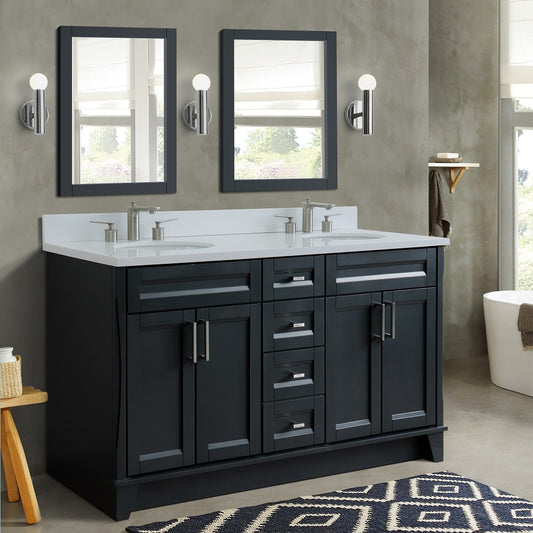 Bellaterra Home 61" Dark Gray Double Sink Bathroom Vanity and White Quartz and Oval Sink