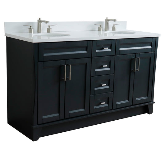 Bellaterra Home 61" Dark Gray Double Sink Bathroom Vanity and White Quartz and Oval Sink