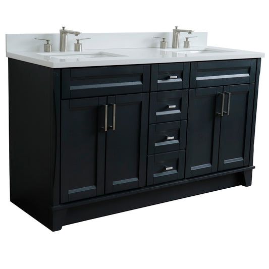 Bellaterra Home 61" Dark Gray Double Sink Bathroom Vanity and White Quartz and Rectangle Sink