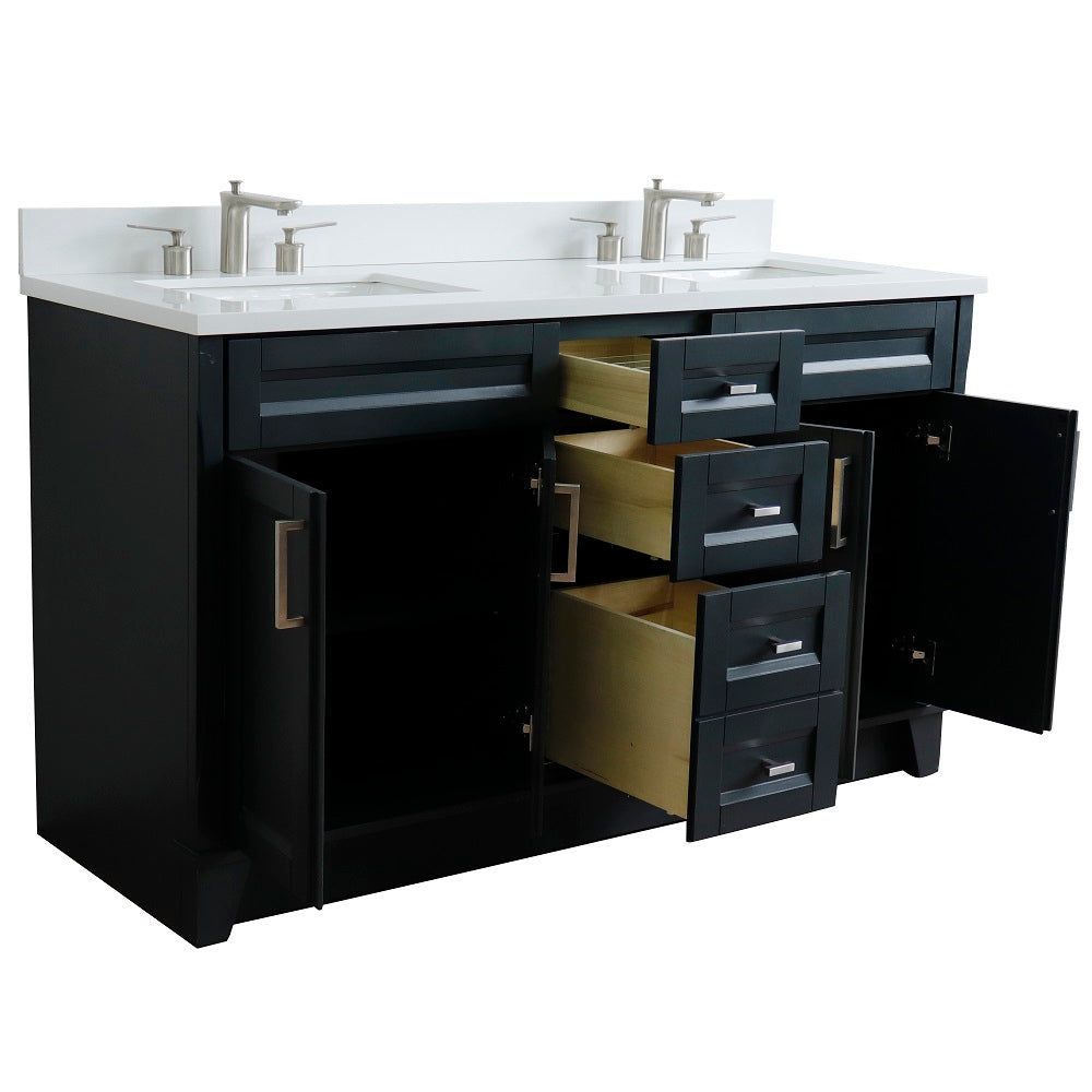 Bellaterra Home 61" Dark Gray Double Sink Bathroom Vanity and White Quartz and Rectangle Sink