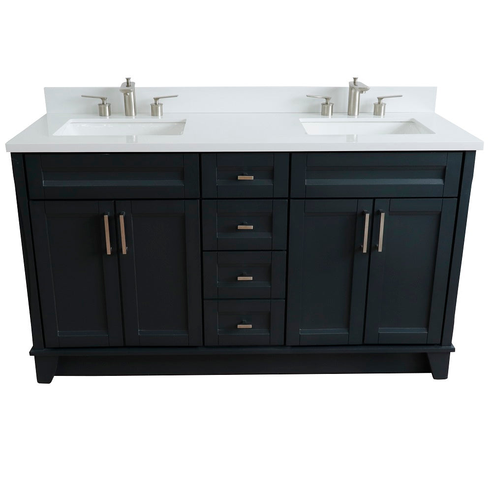 Bellaterra Home 61" Dark Gray Double Sink Bathroom Vanity and White Quartz and Rectangle Sink