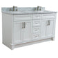 Bellaterra Home 61" White Double Sink Bathroom Vanity and White Carrara Marble and Rectangle Sink