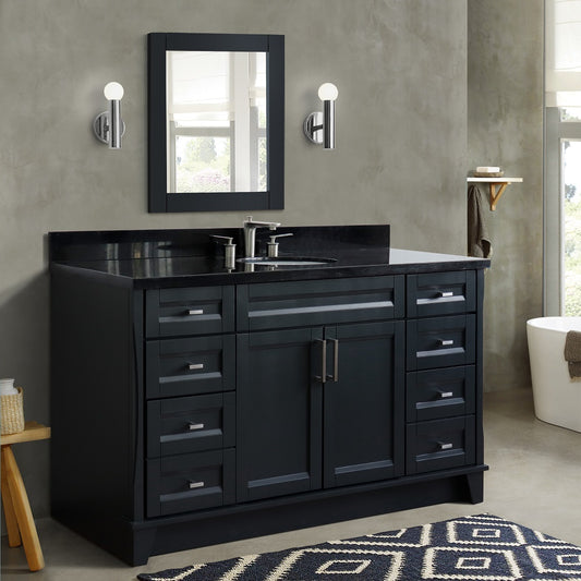 Bellaterra Home 61" Dark Gray Single Sink Bathroom Vanity and Black Galaxy Granite and Oval Sink