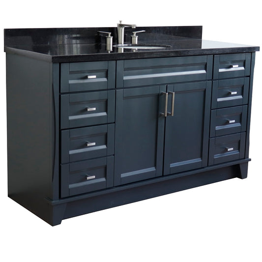 Bellaterra Home 61" Dark Gray Single Sink Bathroom Vanity and Black Galaxy Granite and Oval Sink