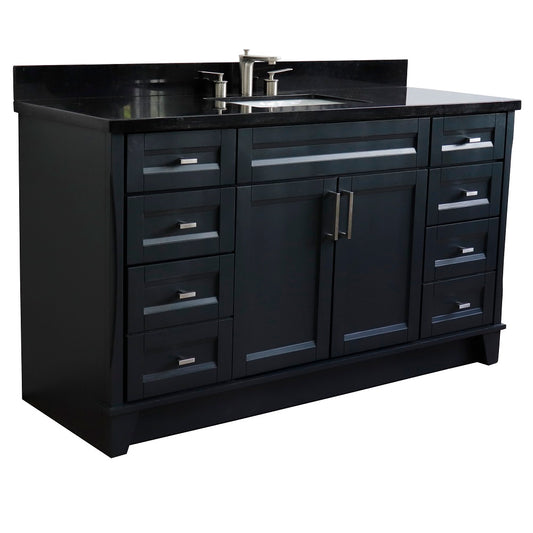 Bellaterra Home 61" Dark Gray Single Sink Bathroom Vanity and Black Galaxy Granite and Rectangle Sink