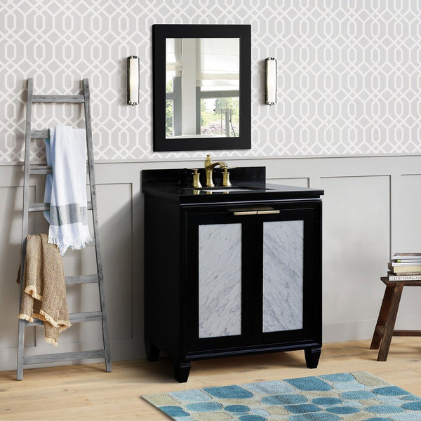 Bellaterra Home 31 Black Single Sink Bathroom Vanity with Black Galaxy Granite with Rectangle Sink