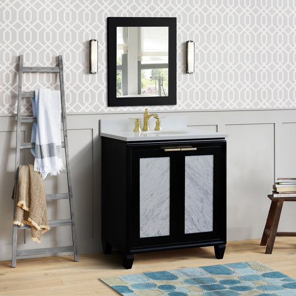 Bellaterra Home 31 Black Single Sink Bathroom Vanity with White Quartz with Oval Sink