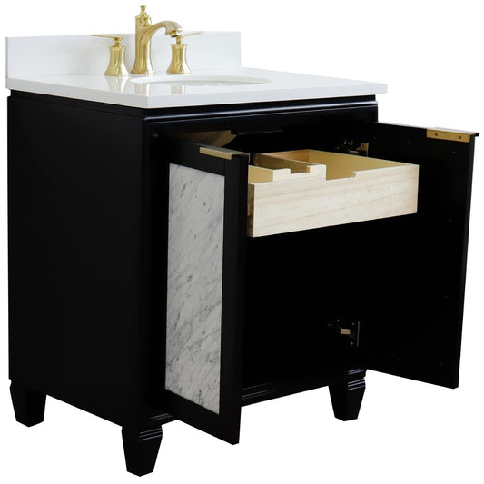 Bellaterra Home 31" Black Single Sink Bathroom Vanity with White Quartz with Oval Sink