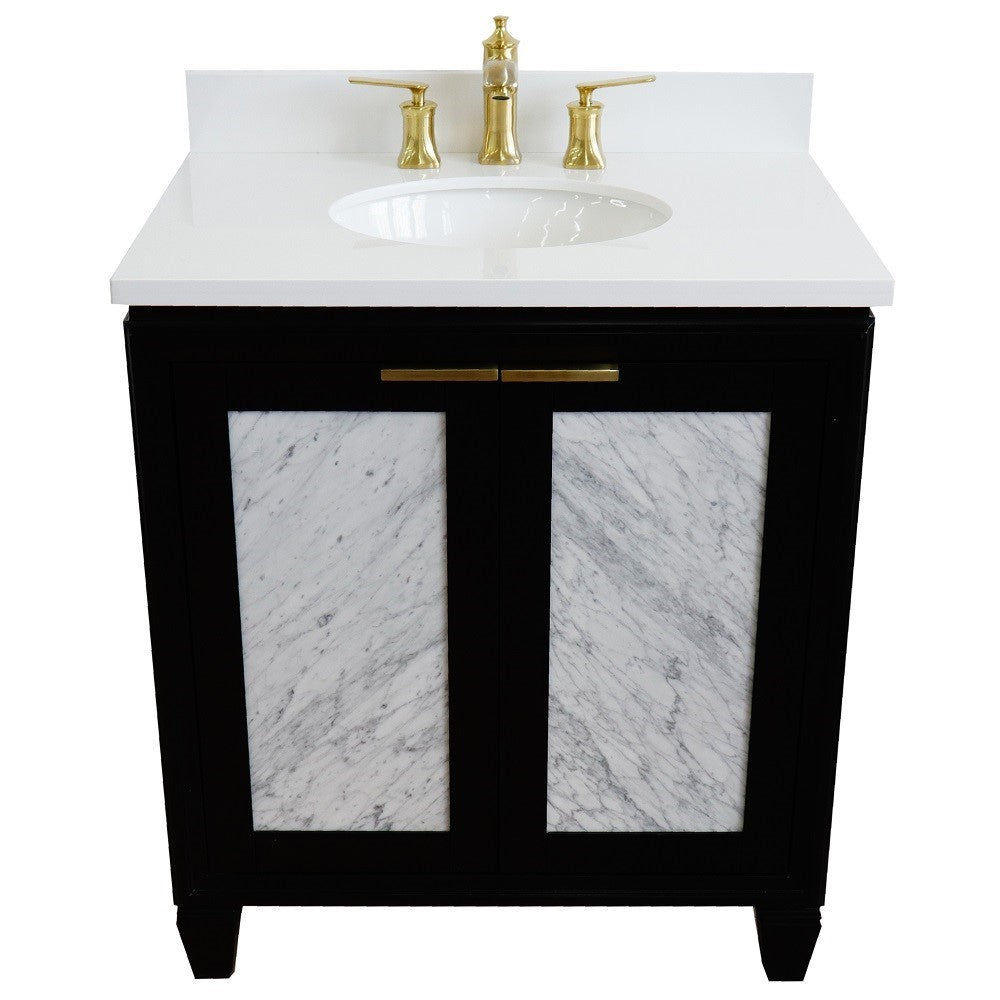 Bellaterra Home 31" Black Single Sink Bathroom Vanity with White Quartz with Oval Sink