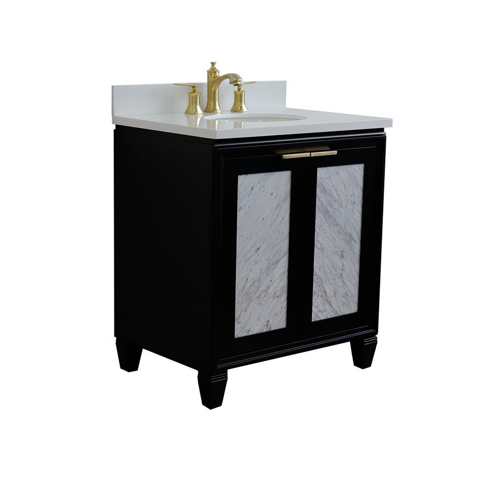 Bellaterra Home 31" Black Single Sink Bathroom Vanity with White Quartz with Oval Sink