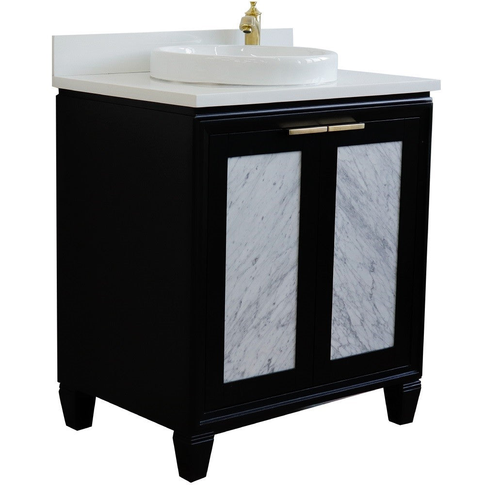 Bellaterra Home 31" Black Single Sink Bathroom Vanity with White Quartz with Round Sink