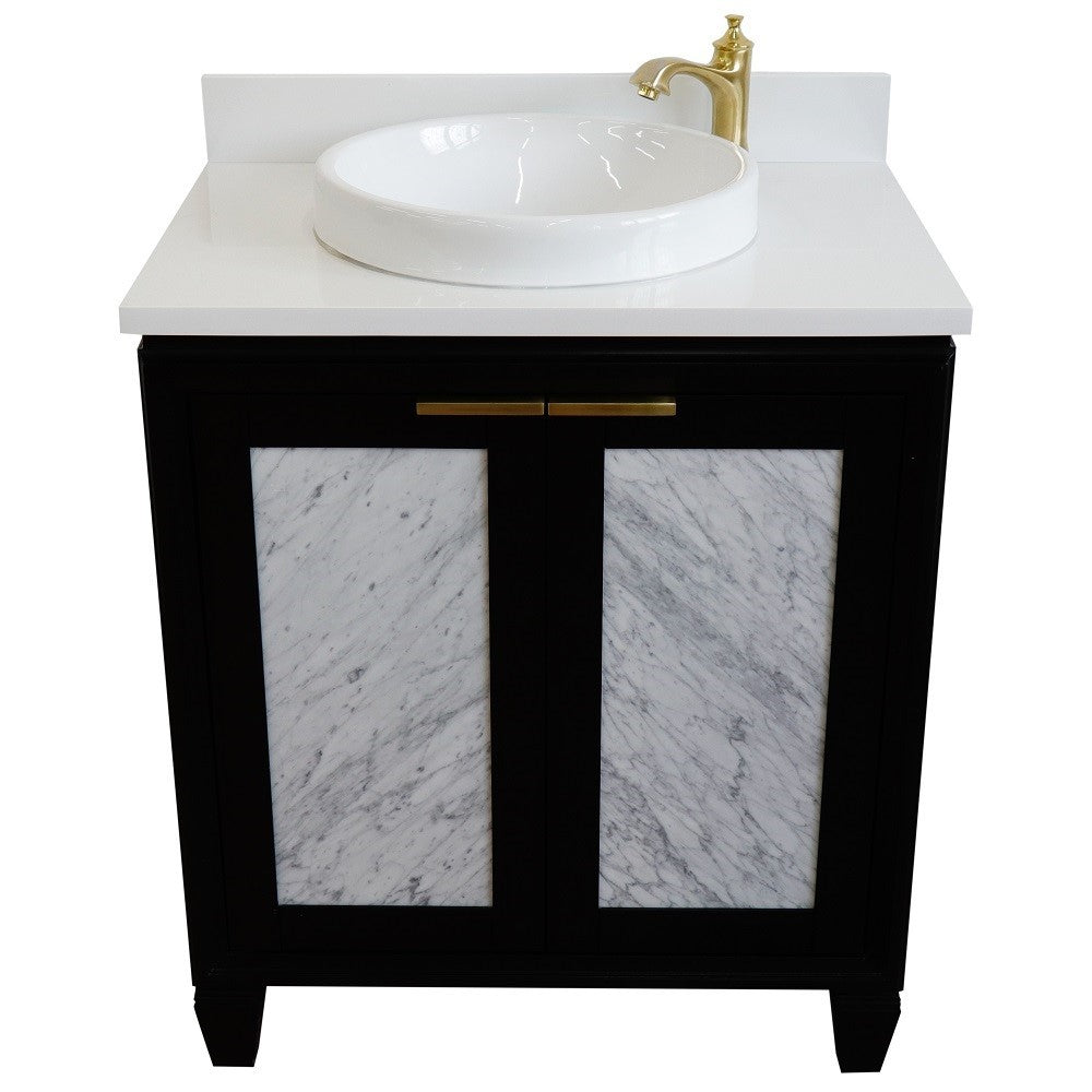 Bellaterra Home 31" Black Single Sink Bathroom Vanity with White Quartz with Round Sink