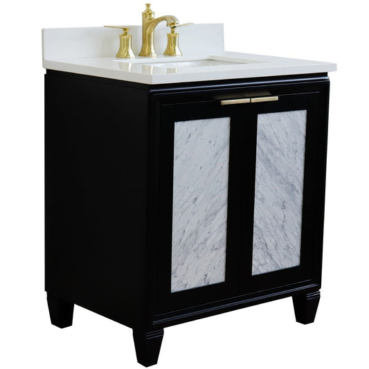 Bellaterra Home 31" Black Single Sink Bathroom Vanity with White Quartz with Rectangle Sink