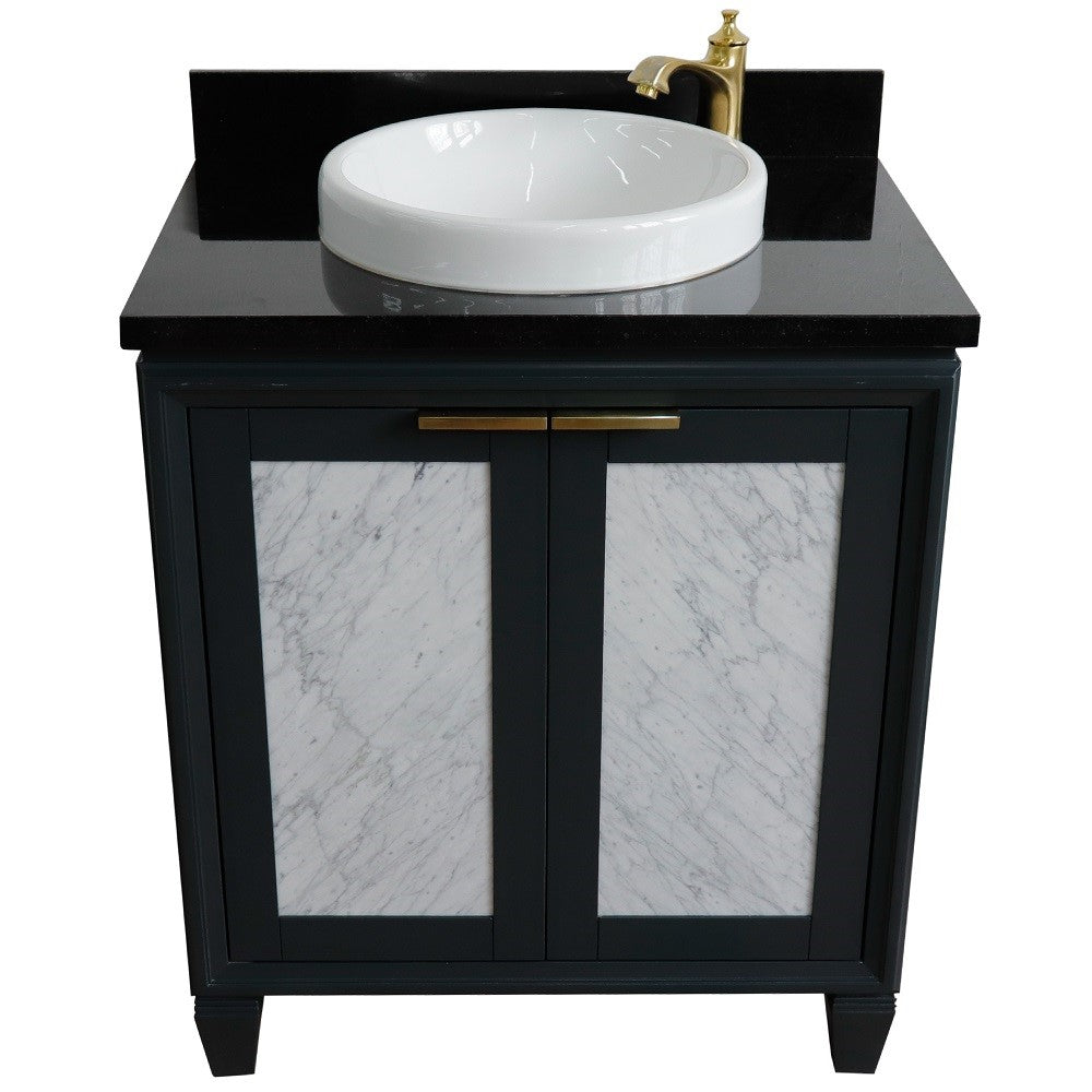 Bellaterra Home 31" Dark Gray Single Bathroom Sink Bathroom Vanity with Black Galaxy Granite with Round Sink, Trento Collection