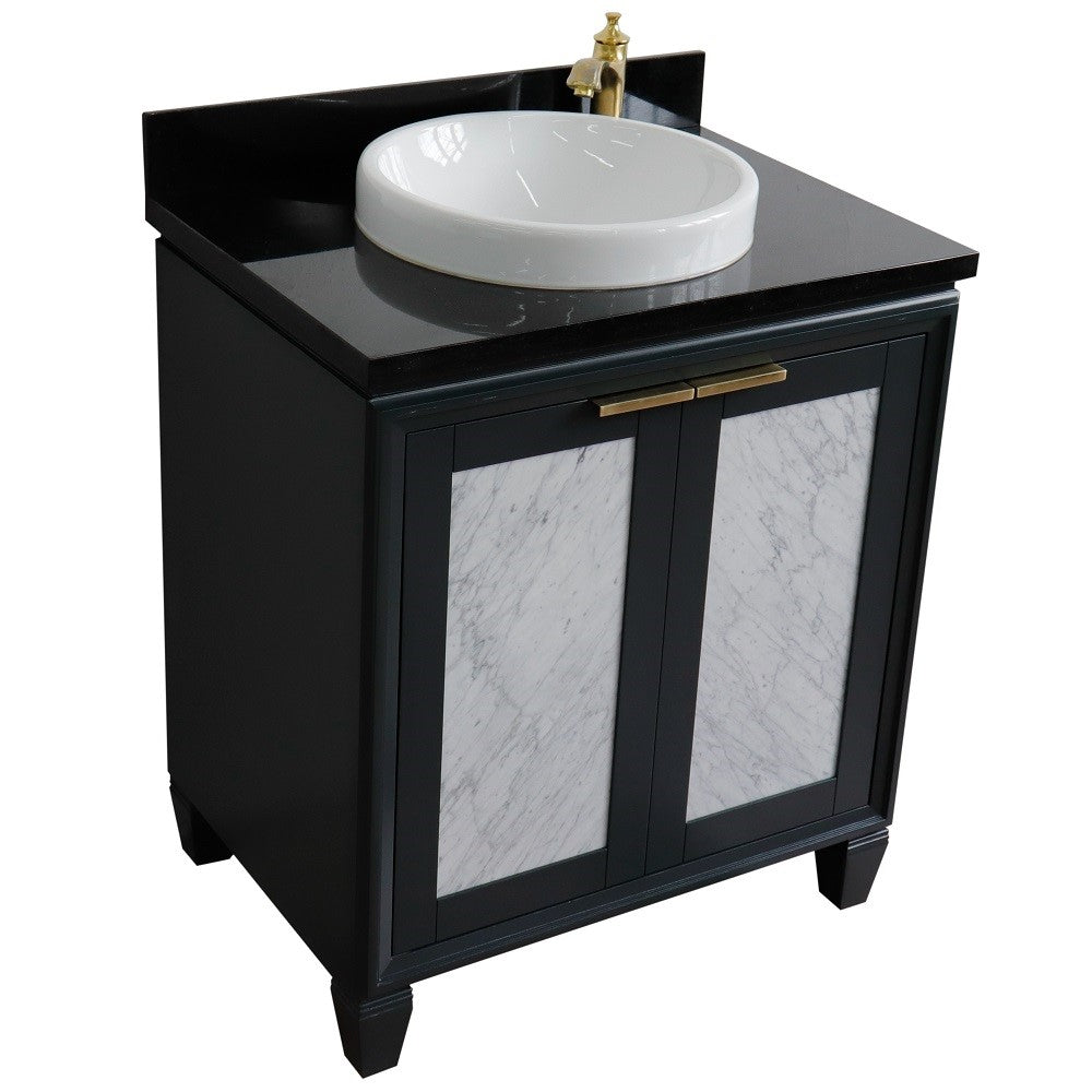 Bellaterra Home 31" Dark Gray Single Bathroom Sink Bathroom Vanity with Black Galaxy Granite with Round Sink, Trento Collection