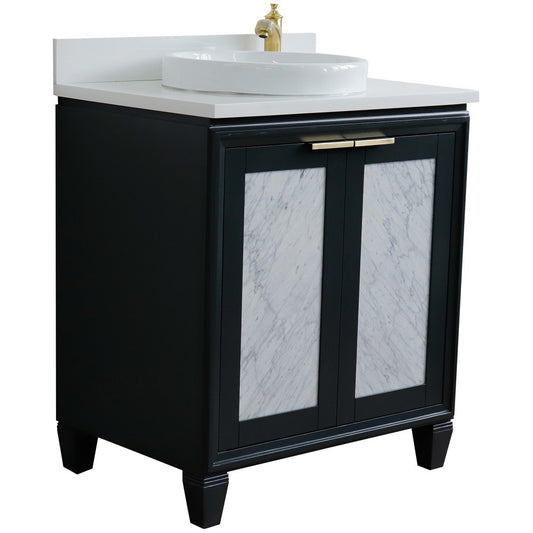 Bellaterra Home 31" Dark Gray Single Sink Bathroom Vanity with White Quartz with Round Sink, Trento Collection