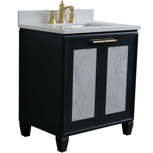 Bellaterra Home 31" Dark Gray Single Sink Bathroom Vanity with White Quartz with Rectangle Sink, Trento Collection