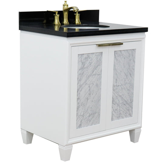 Bellaterra Home 31" White Single Sink Bathroom Vanity with Black Galaxy Granite with Oval Sink, Trento Collection