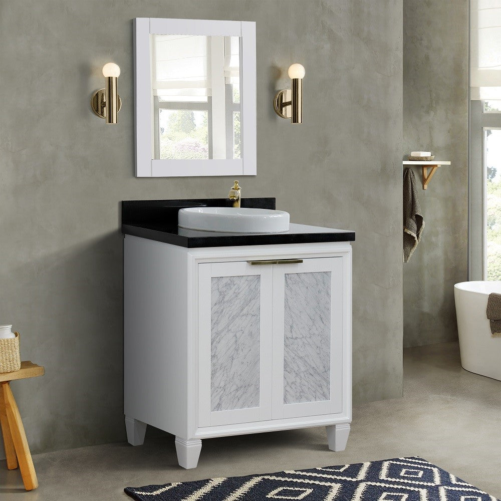 Bellaterra Home 31" White Single Sink Bathroom Vanity with Black Galaxy Granite with Round Sink, Trento Collection