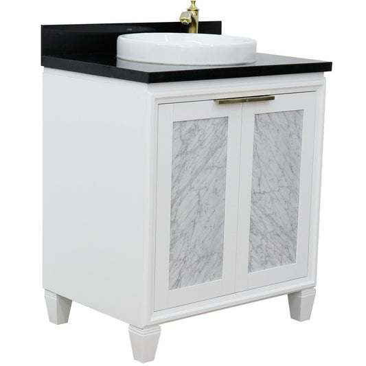 Bellaterra Home 31" White Single Sink Bathroom Vanity with Black Galaxy Granite with Round Sink, Trento Collection