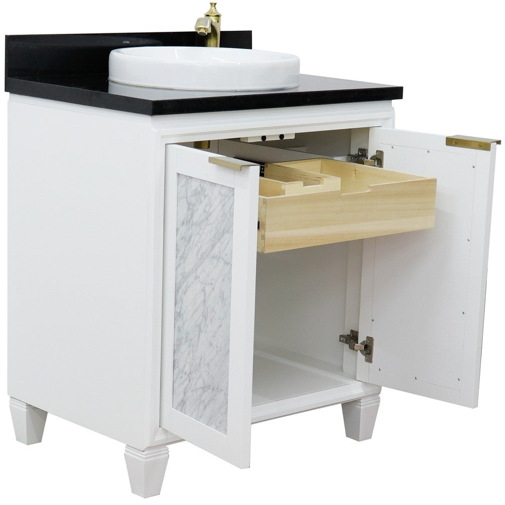 Bellaterra Home 31" White Single Sink Bathroom Vanity with Black Galaxy Granite with Round Sink, Trento Collection