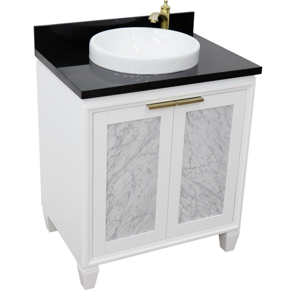 Bellaterra Home 31" White Single Sink Bathroom Vanity with Black Galaxy Granite with Round Sink, Trento Collection