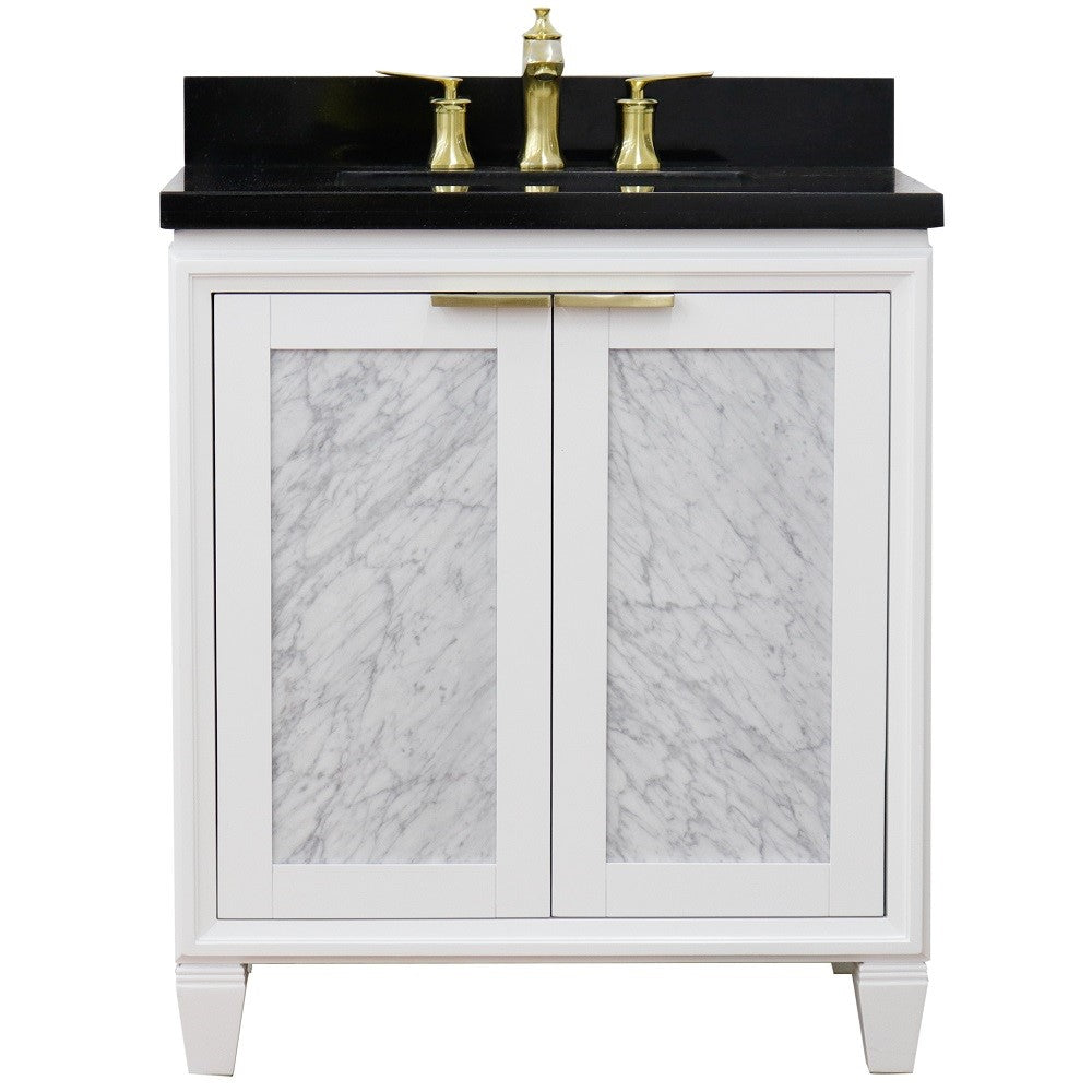 Bellaterra Home 31" White Single Sink Bathroom Vanity with Black Galaxy Granite with Rectangle Sink, Trento Collection