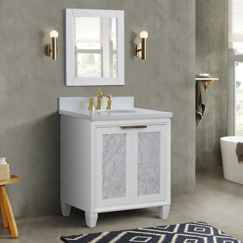 Bellaterra Home 31" White Single Sink Bathroom Vanity with White Quartz with Oval Sink, Trento Collection