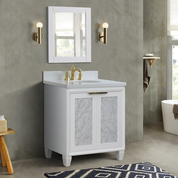 Bellaterra Home 31 White Single Sink Bathroom Vanity with White Quartz with Oval Sink, Trento Collection