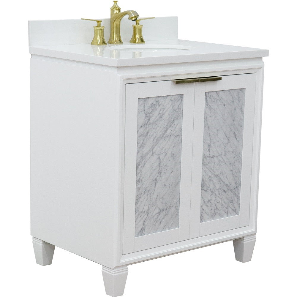 Bellaterra Home 31" White Single Sink Bathroom Vanity with White Quartz with Oval Sink, Trento Collection