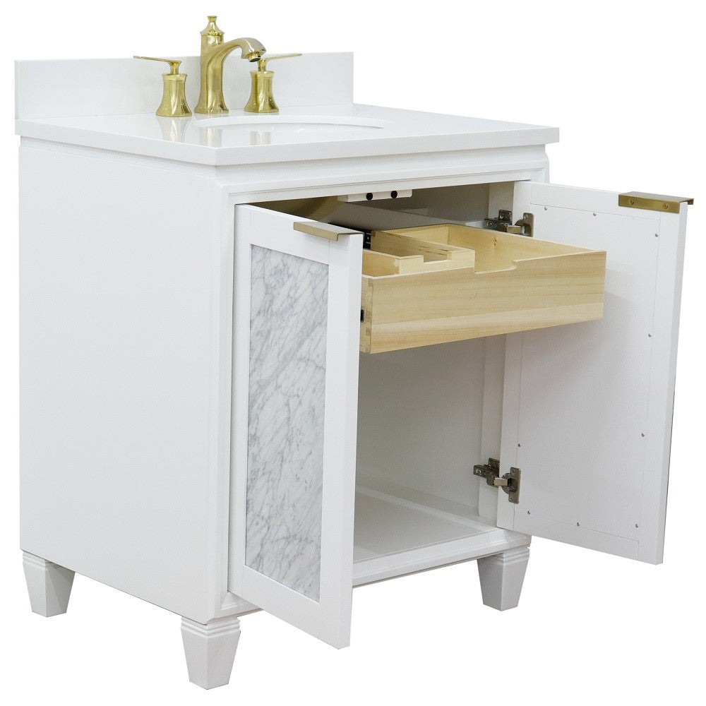 Bellaterra Home 31" White Single Sink Bathroom Vanity with White Quartz with Oval Sink, Trento Collection