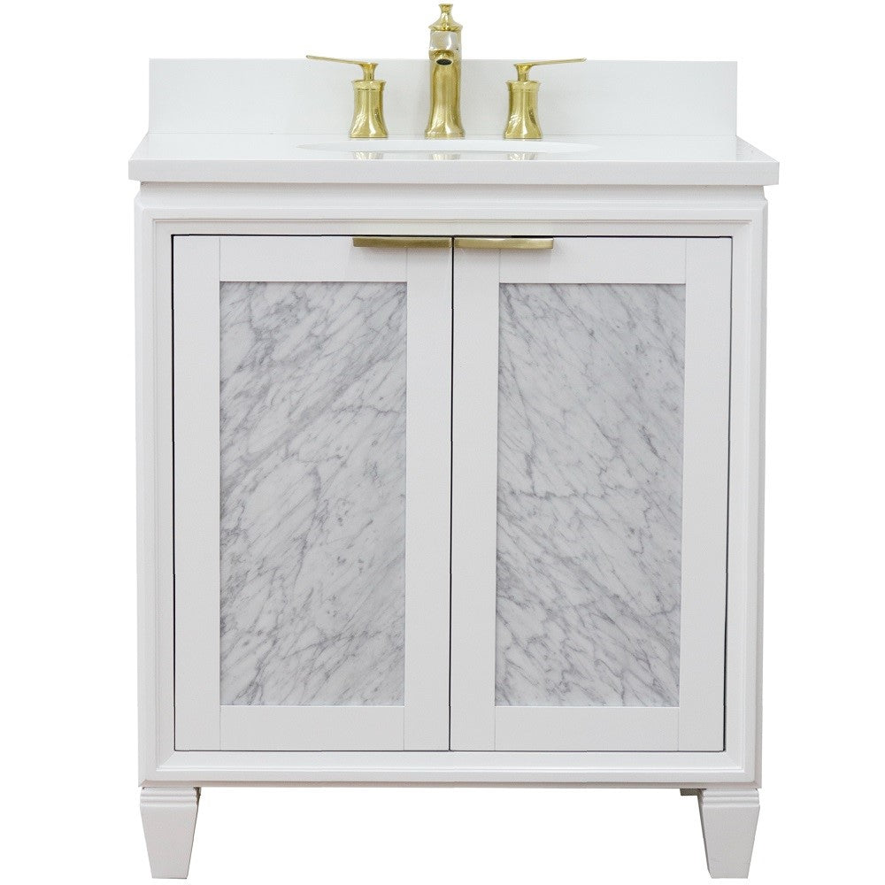 Bellaterra Home 31" White Single Sink Bathroom Vanity with White Quartz with Oval Sink, Trento Collection