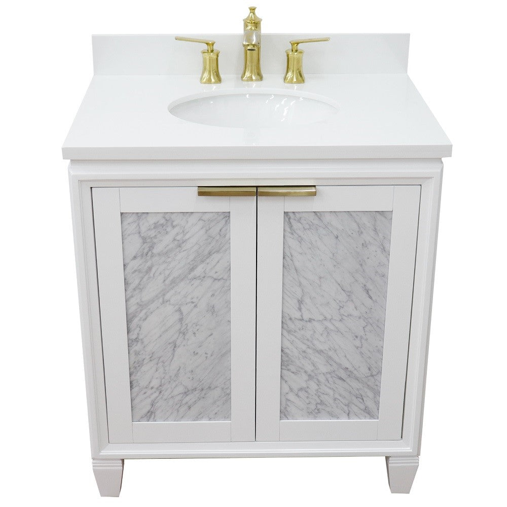 Bellaterra Home 31" White Single Sink Bathroom Vanity with White Quartz with Oval Sink, Trento Collection