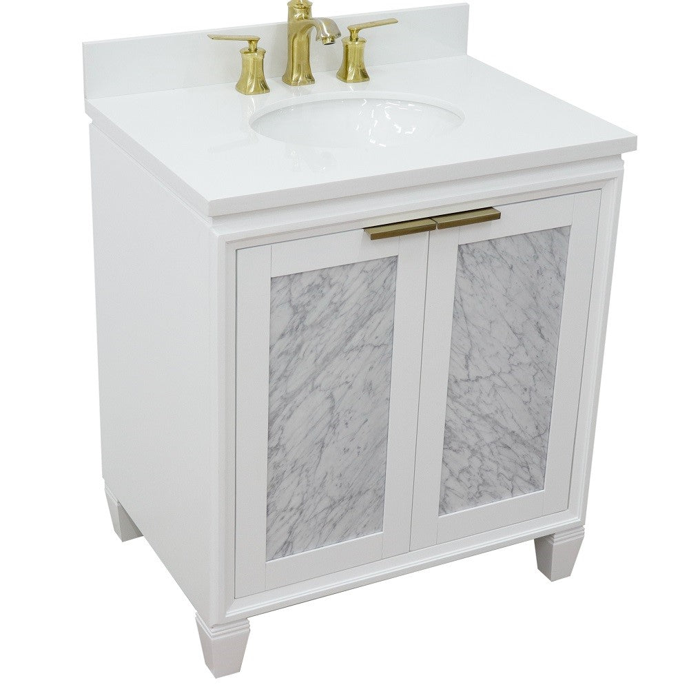 Bellaterra Home 31" White Single Sink Bathroom Vanity with White Quartz with Oval Sink, Trento Collection