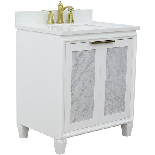 Bellaterra Home 31" White Single Sink Bathroom Vanity with White Quartz with Rectangle Sink, Trento Collection