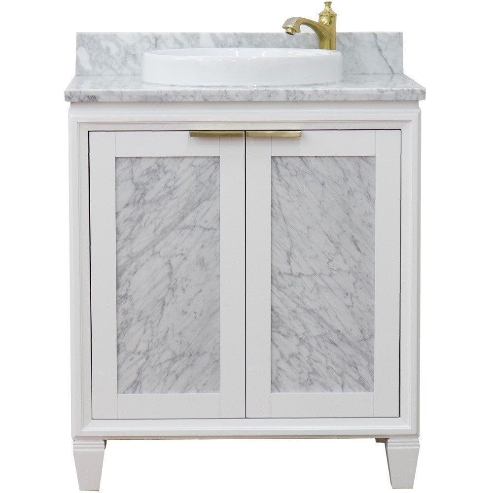 Bellaterra Home 31" White Single Sink Bathroom Vanity with White Carrara Marble with Round Sink, Trento Collection