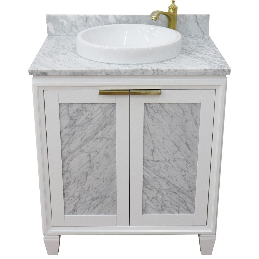 Bellaterra Home 31" White Single Sink Bathroom Vanity with White Carrara Marble with Round Sink, Trento Collection