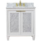 Bellaterra Home 31" White Single Sink Bathroom Vanity with White Carrara Marble with Rectangle Sink, Trento Collection