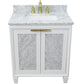 Bellaterra Home 31" White Single Sink Bathroom Vanity with White Carrara Marble with Rectangle Sink, Trento Collection