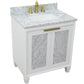 Bellaterra Home 31" White Single Sink Bathroom Vanity with White Carrara Marble with Rectangle Sink, Trento Collection