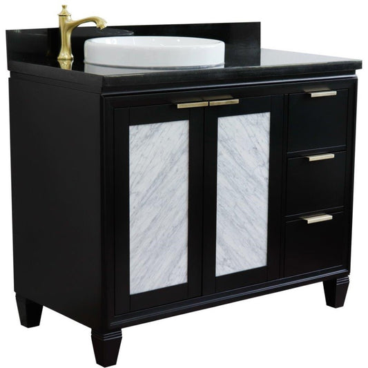 Bellaterra Home 43" Black Single Sink Bathroom Vanity with Black Galaxy and Round Sink- Left Door/Left Sink, Trento Collection