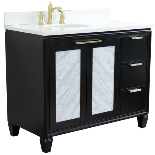 Bellaterra Home 43" Black Single Sink Bathroom Vanity with White Quartz and Oval Sink- Left Door/Left Sink, Trento Collection