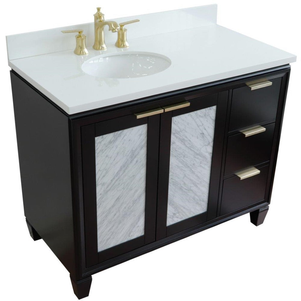 Bellaterra Home 43" Black Single Sink Bathroom Vanity with White Quartz and Oval Sink- Left Door/Left Sink, Trento Collection