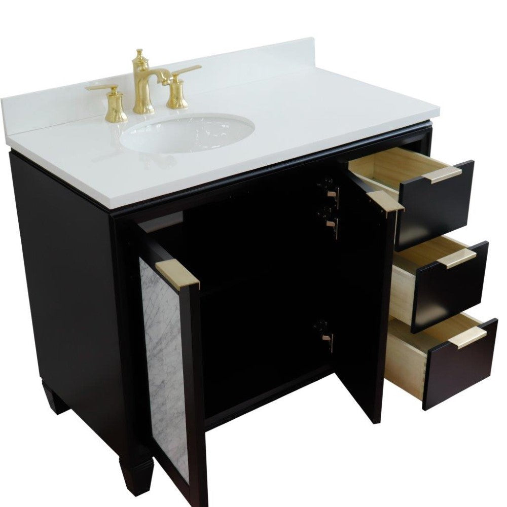 Bellaterra Home 43" Black Single Sink Bathroom Vanity with White Quartz and Oval Sink- Left Door/Left Sink, Trento Collection